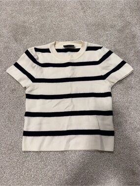Classic Cream and Black Striped Short-Sleeve Knit Top